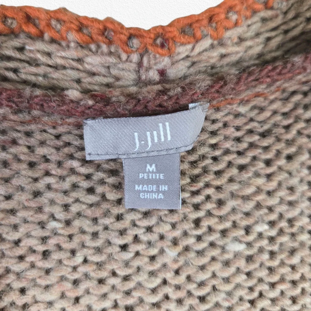 J. Jill Orange Ombre Striped Wool Blend Cardigan Sweater Button Front Size MP